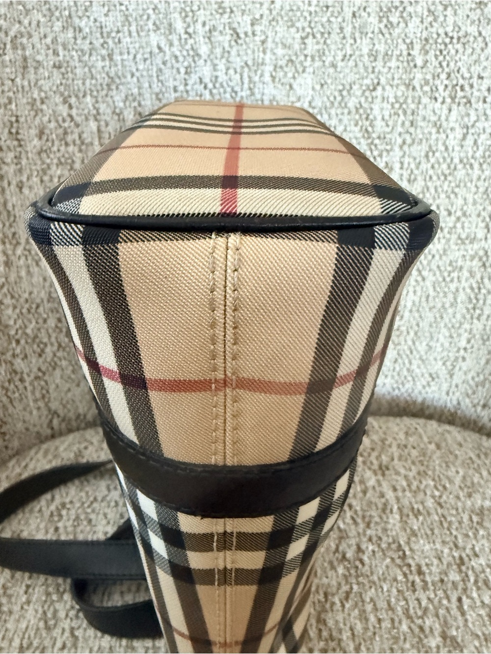 Vintage Burberry Medium Nova Check Structured Tote Bag Black Leather Accent - Picture 5 of 11